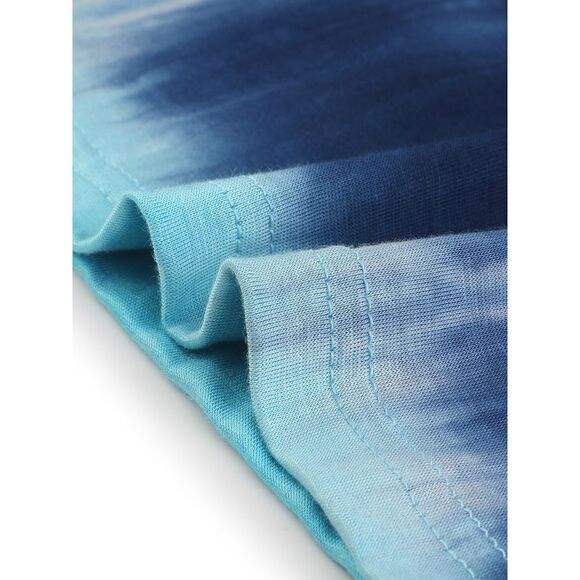 Plus Size T Shirt 3/4 Sleeve Loose Blouse Striped Tie Dye Print Tops Lake Blue - Picture 5 of 5